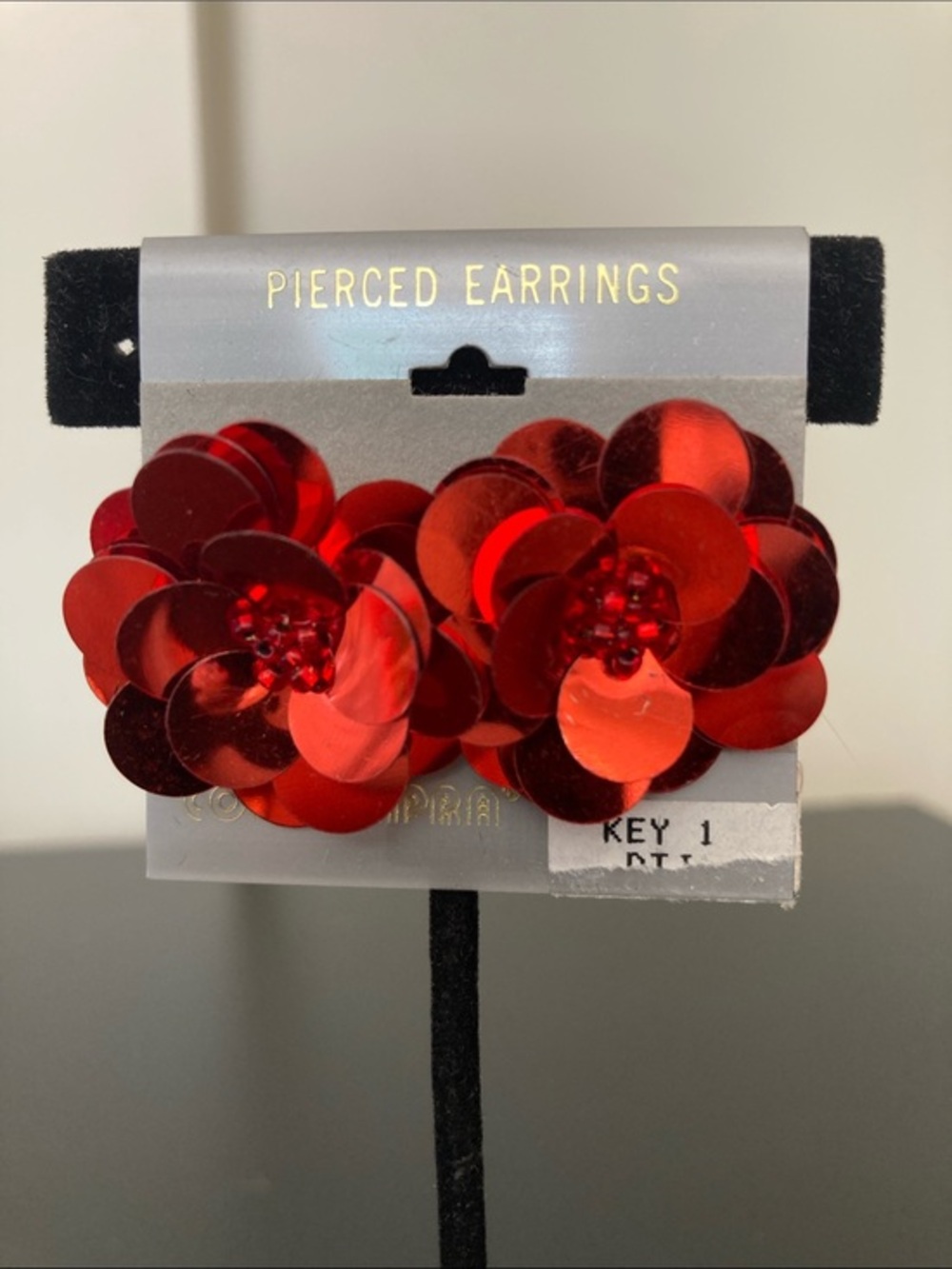 Red Sequin Flower Cluster Pierced Earrings